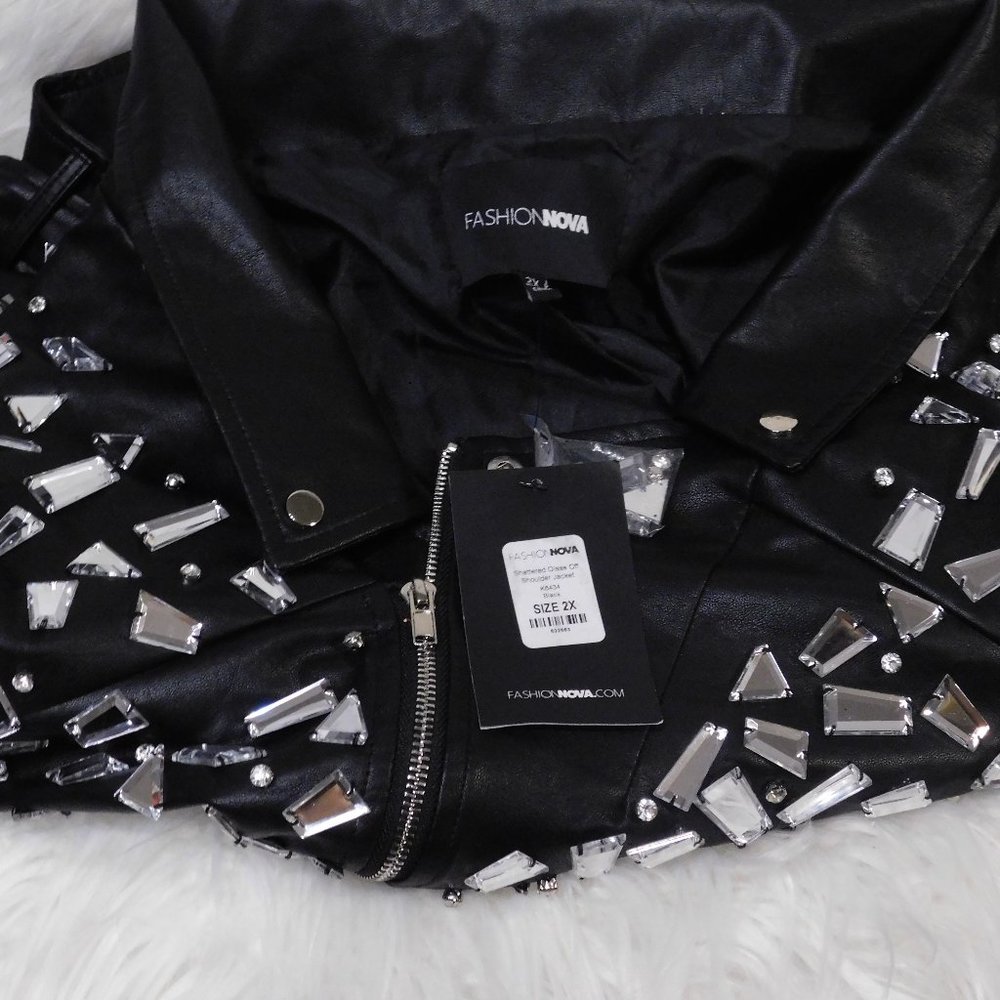 Shattered Glass Off the Shoulder Moto Jacket